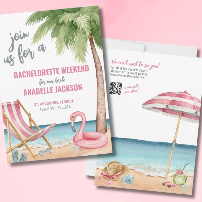 Convites Fim de Semana das Meninas Festa de Solteira na Pra (QR Destination Girls Weekend Beach Bachelorette Invitation)