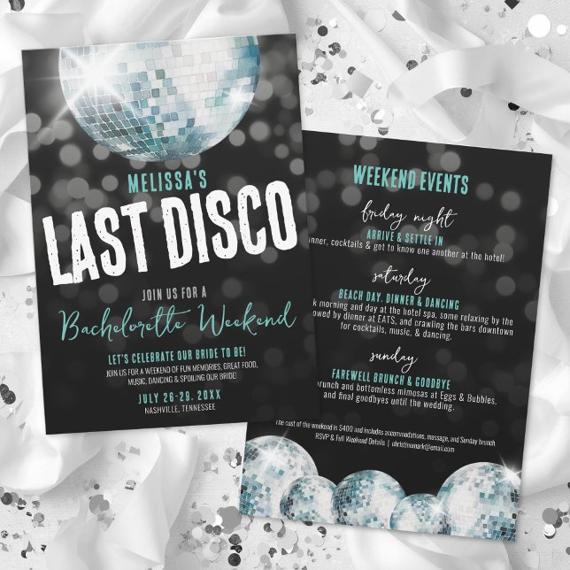 Convites Fim de Semana das Meninas Última Discoteca Despedi (Girls Weekend Last Disco Bachelorette Invitation)
