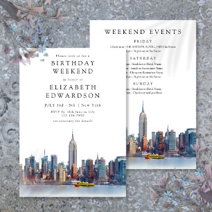 Convites Fim de semana de aniversário aquarela em Nova York