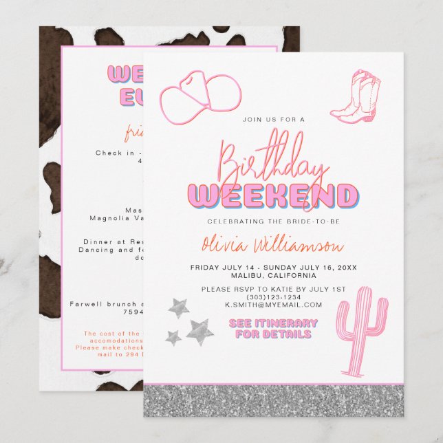 Convites Fim de Semana de Aniversário do Deserto da Cowgirl (Frente/Verso)