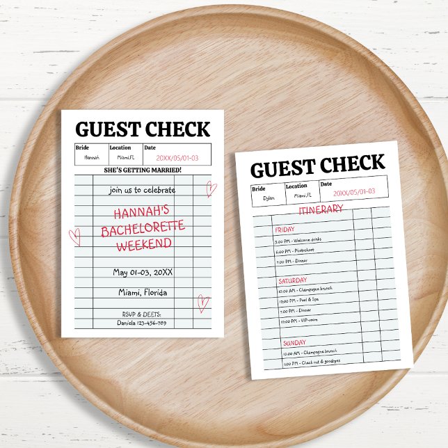 Convites Fim de Semana de Bachelorette de Participante Retr (Retro Guest Check Hen Party Bachelorette Weekend Invitation)