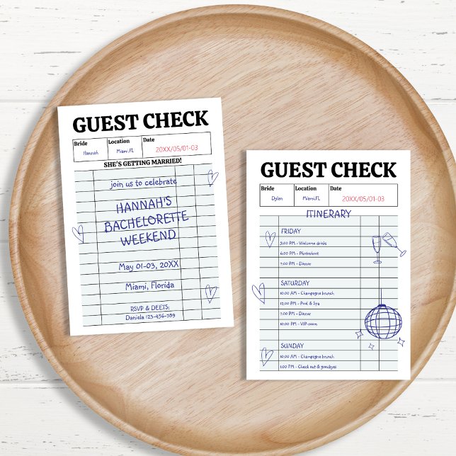 Convites Fim de Semana de Bachelorette de Verificação de Co (Retro Guest Check Handwritten Bachelorette Weekend Invitation)