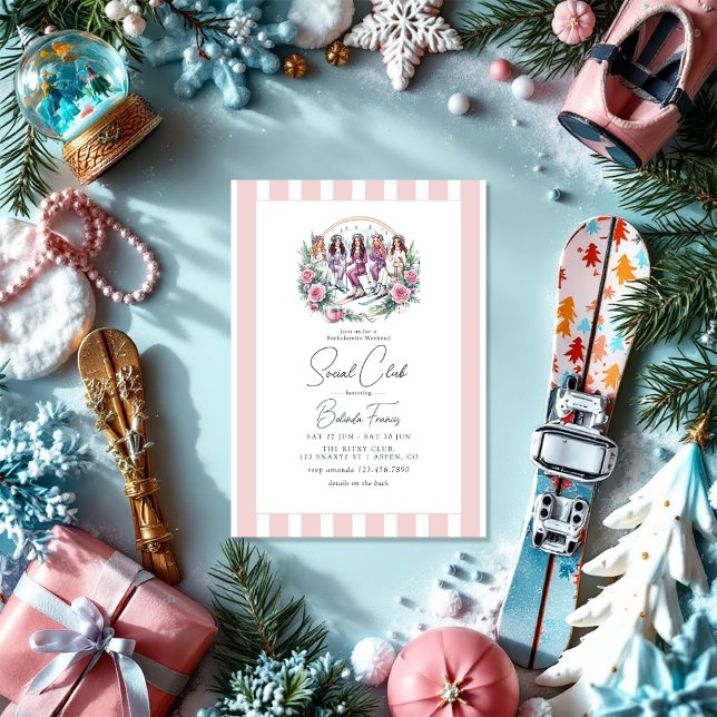 Convites Fim de Semana de Bachelorette do Clube Social de S (Skiing-Themed Social Club Bachelorette Weekend Invitation)