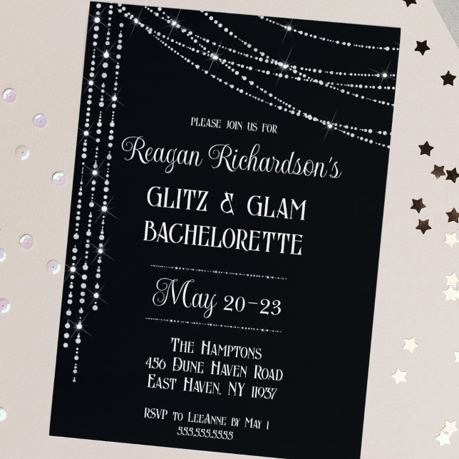 Convites Fim de Semana de Bachelorette Glitz & Glam Diamond (glitz and glam bachelorette disco theme sparkles glitter glamorous invitation girls weekend silver)