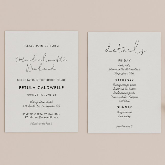 Convites Fim de semana de Bachelorette manuscrito minimalis (Criador carregado)