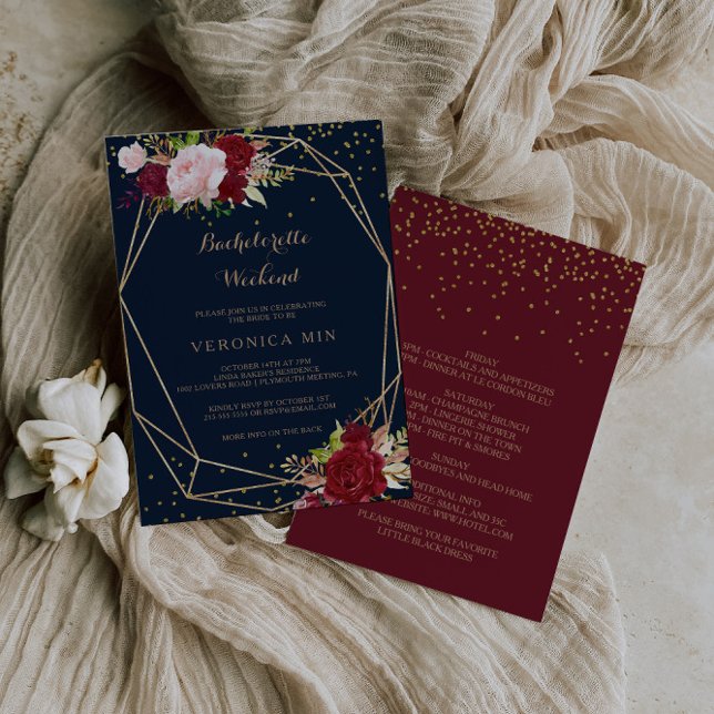 Convites Fim de Semana de Bachelorette Tropical Dourada Geo (Criador carregado)