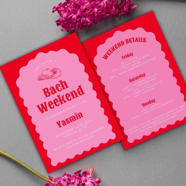 Convites Fim de Semana de Bachelorette Vermelho e Rosa de N (Cowgirl Nashville Red & Pink Bachelorette Weekend Invitation)