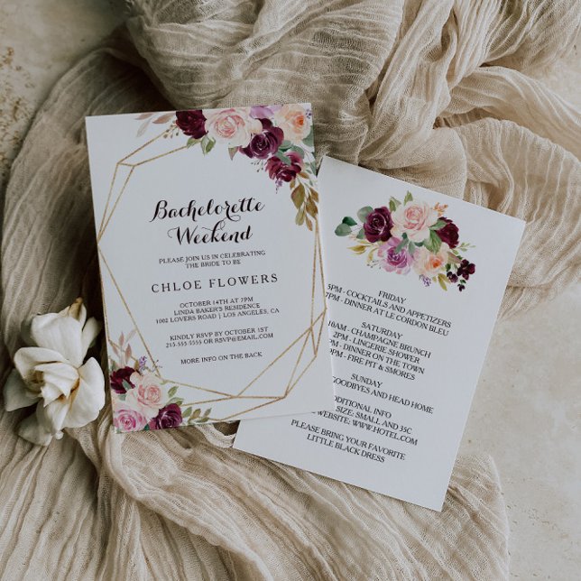 Convites Fim de Semana de Baquelorette Floral Geométrico Bu (Criador carregado)