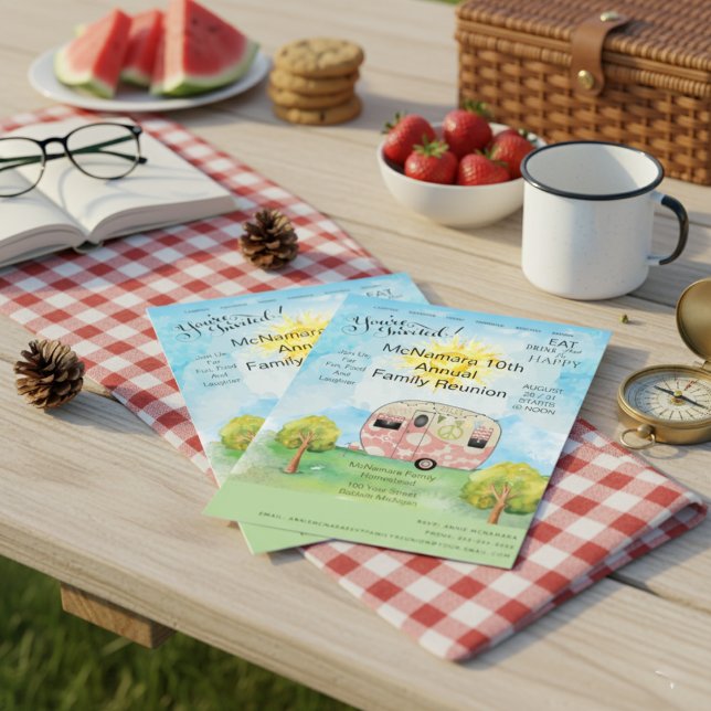 Convites Fim de Semana de Campanha de Reunião Familiar (Family Reunion Camping Weekend Invitation)
