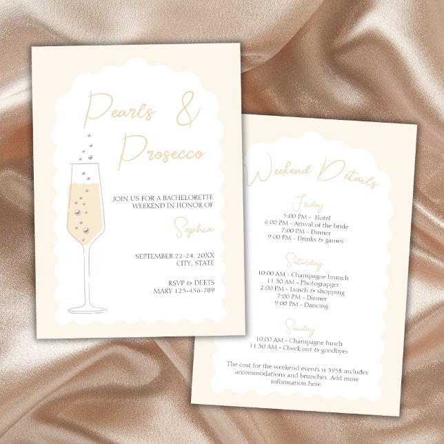 Convites Fim de Semana de Chelorette de Arcos de Onda e Pro (Pearls & Prosecco Wavy Arch Bachelorette Weekend Invitation)