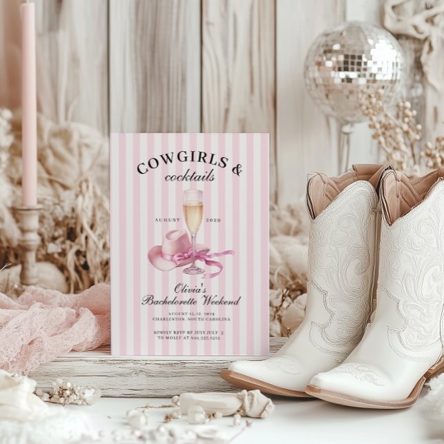 Convites Fim de Semana de Cowalds e Cocktails (Cowgirls and Cocktails Trendy Bachelorette Weekend Invitation )