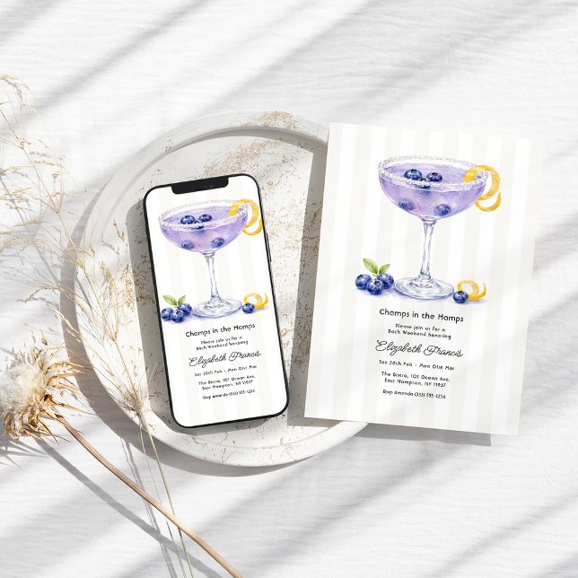 Convites Fim de Semana de Despedida de Solteira Blueberry M (Blueberry Martini Hamptons Bachelorette Weekend Invitation)