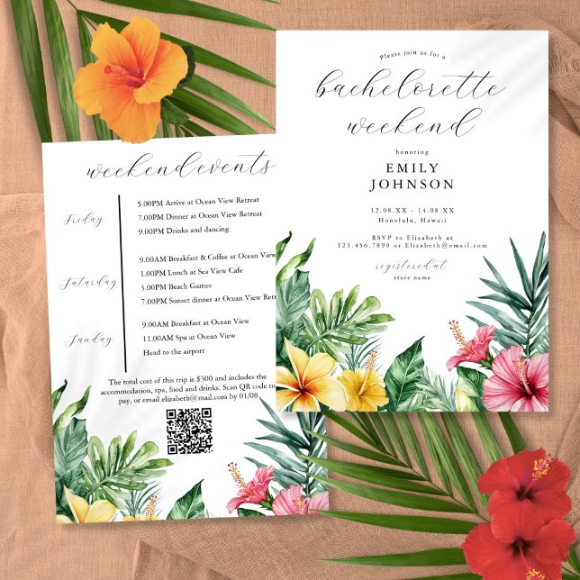 Convites Fim de semana de despedida de solteira com flores  (Watercolor Tropical Flowers Bachelorette Weekend Invitation)
