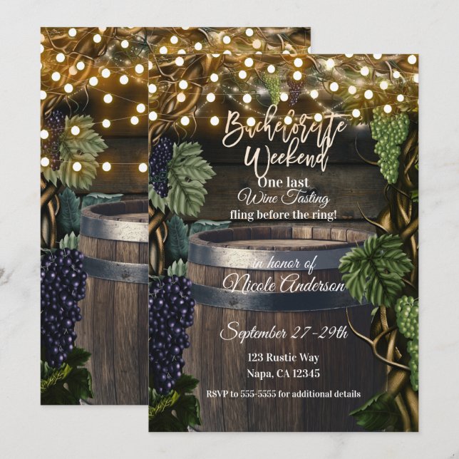 Convites Fim de Semana de Despedida de Solteira de Uva em B (Frente/Verso)