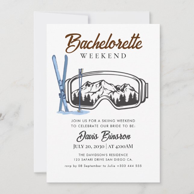 Convites fim de semana de esqui aquarela despedida de solte (Frente)