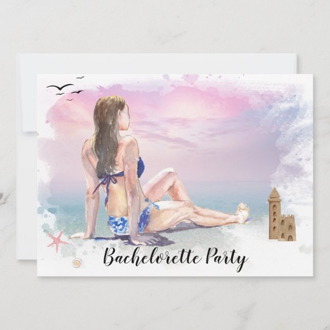 Convites **Fim de Semana de Festa na Praia para a Noiva QR* (Frente)