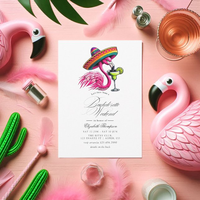 Convites Fim de Semana de Fiesta Flamingo Bachelorette, Ros (Hot-Pink Fiesta Flamingo Bachelorette Weekend Invitation)