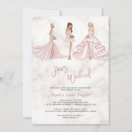 Convites Fim de Semana de Hens Dourados com Rosa de Meninas