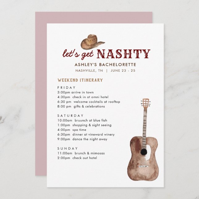 Convites Fim de Semana de Obtenção de Nashty Nashville Bach (Frente/Verso)