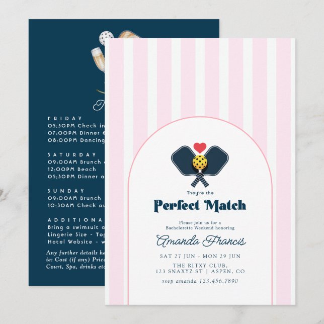 Convites Fim de Semana de Solteira de Pickleball Casamento  (Frente/Verso)