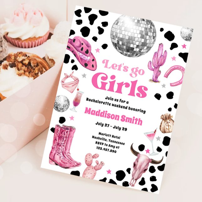 Convites Fim de Semana de Solteira Disco Rodeio Cowgirl Esp (Criador carregado)