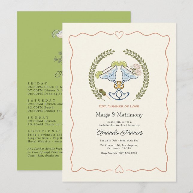 Convites Fim de Semana de Solteira Margs & Matrimônio de Ve (Frente/Verso)