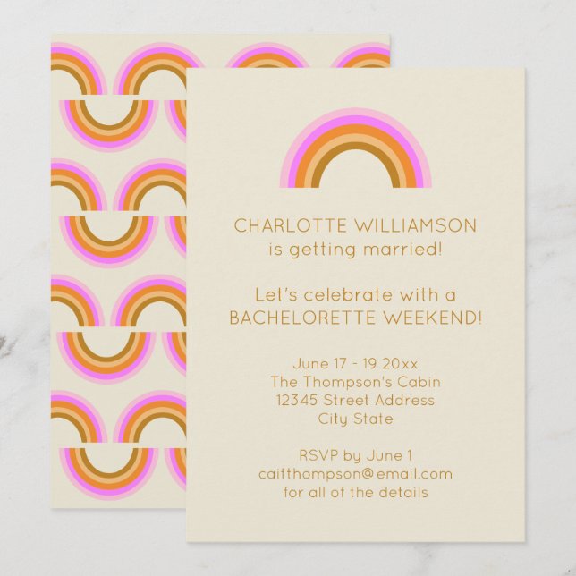 Convites Fim de Semana do Bachelorette Retroativo Simples (Frente/Verso)