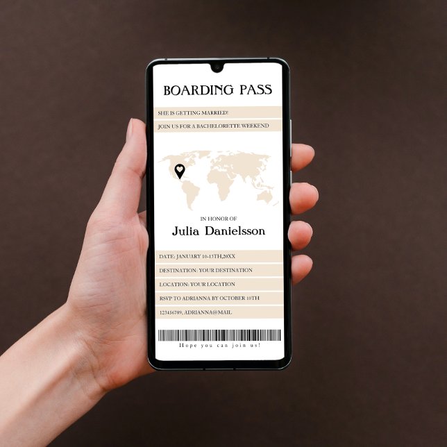 Convites Fim de Semana do Mapa de Destino de Embarque de Ba (bachelorette boarding pass destination bachelorette weekend itinerary world map unique)