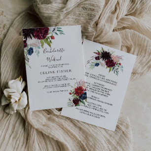 Convites Fim de Semana do Marinho Floral Moderno Burgundy