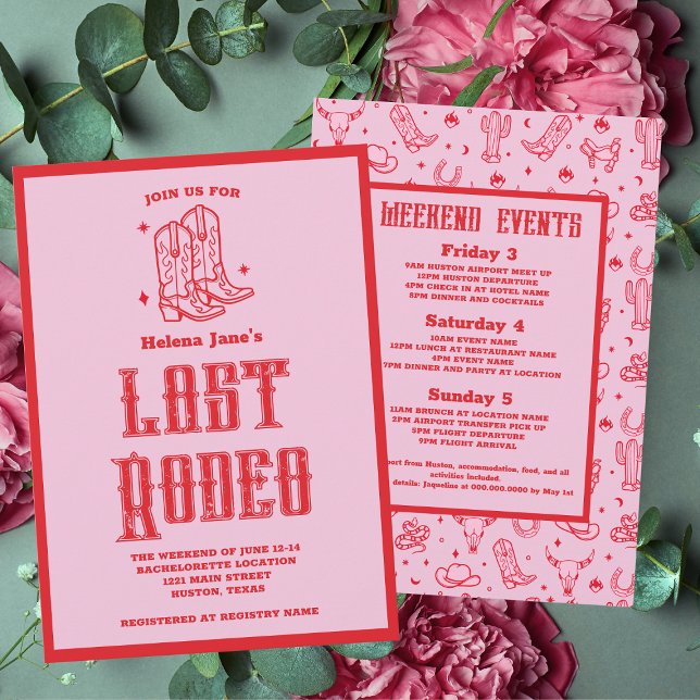 Convites Fim de Semana do Último Rodeio Rosa Vermelho (Red Pink Last Rodeo Bachelorette Weekend Invitation
)
