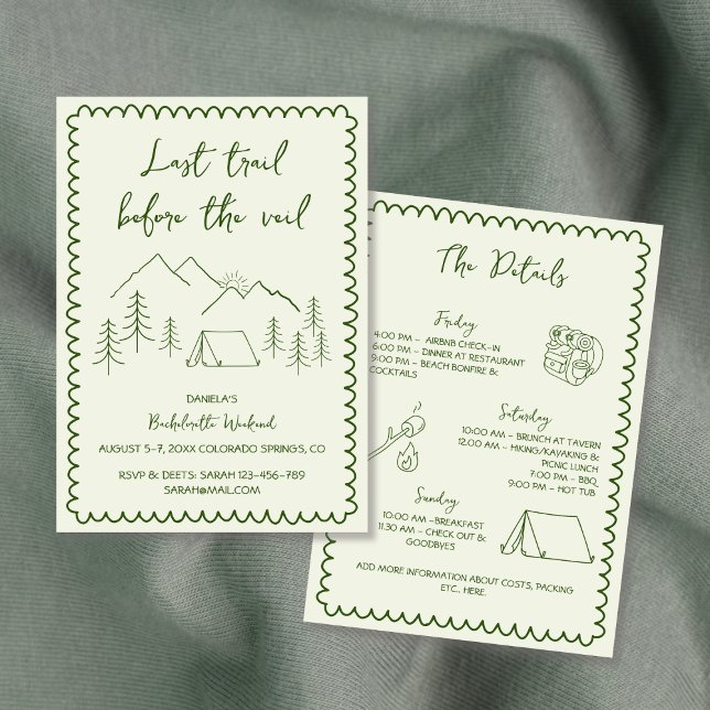 Convites Fim de Semana do Último Trilho de Campanha de Mão  (Last Trail Camping Hand Drawn Bachelorette Weekend Invitation)