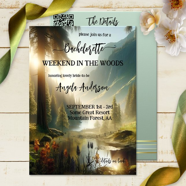 Convites Fim de semana na Bachelorette Woods (A weekend in the woods bachelorette invitation featuring an enchanted forest in the mountains)