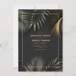 Convites Fim de semana tropical preto e dourado para a noiv
