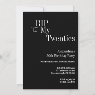 Convites Fim dos 20 anos, festa de 30 anos em preto e branc