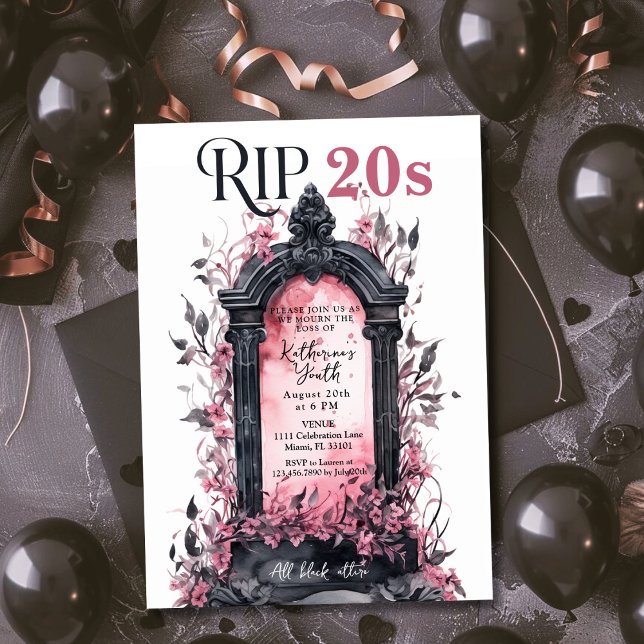Convites Fim dos 20 anos - Morte à minha Juventude - Festa  (Rip 20s Death to my Youth 30th Pink Birthday Party Invitation)