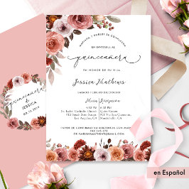 Convites Fina Invitación Con Flores En Rosa De Quinceañera
