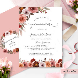 Convites Fina Invitación de Quinceañera con Flores en Rosa