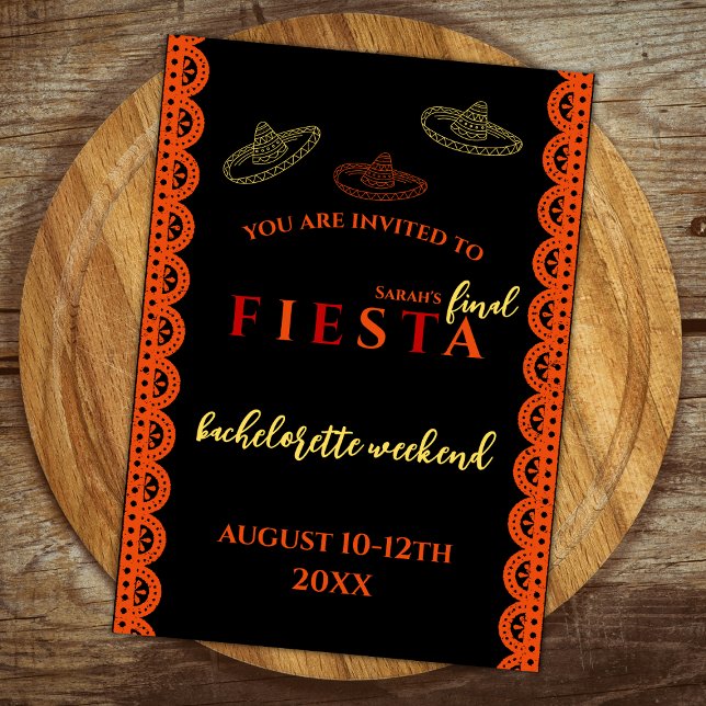 Convites Final do Fim de Semana de Festa Mexicana (final fiesta bachelorette party invitation orange and red sombreros mexican themed )
