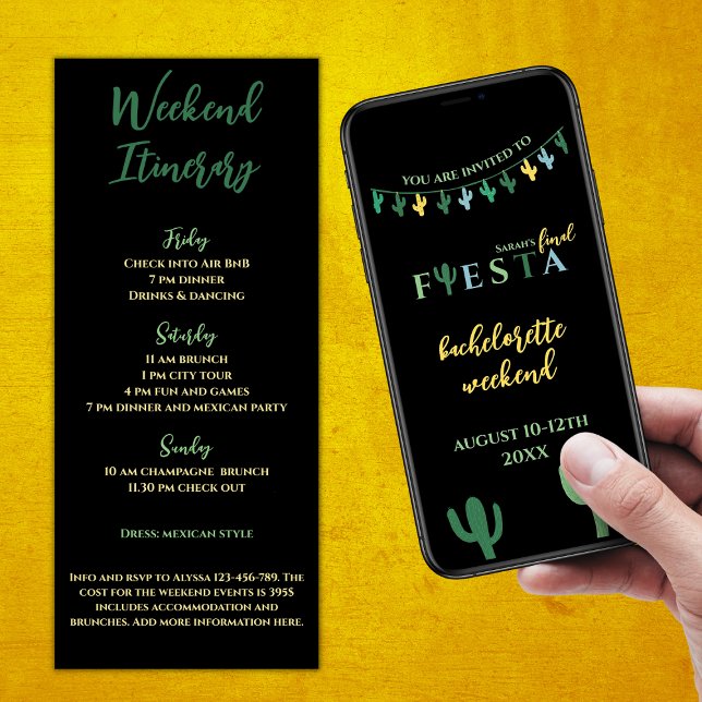 Convites Final Fiesta Cactus Bachelorette Weekend Itinerári (Final Fiesta Mexican Bachelorette Weekend Itinerary Cactus Bachelorette Vibrant Green And Yellow)
