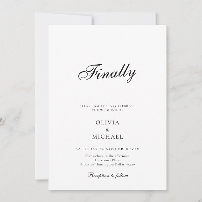 Convites Finally Script Minimalist Wedding Invitation (Frente)