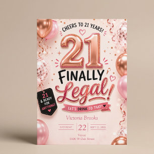 Convites Finalmente Legal Aniversário de 21 anos em Rosa Do