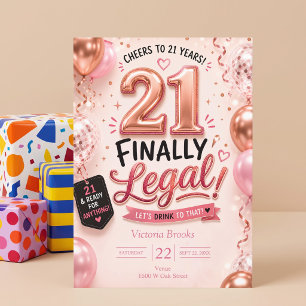 Convites Finalmente Legal Aniversário de 21 anos em Rosa Do