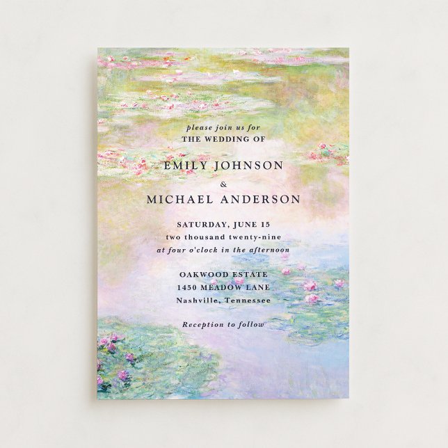 Convites Fine Art Monet Water Lilies Wedding Invitation (Criador carregado)