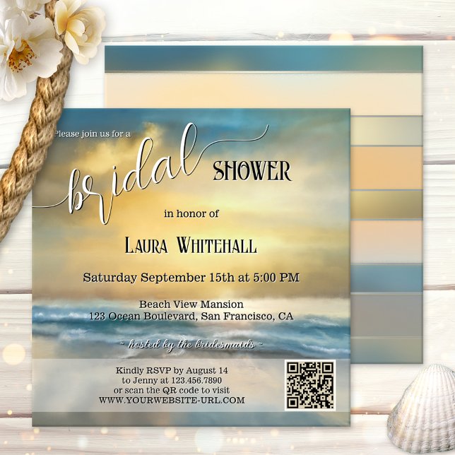Convites Fine Art Stormy Beach Bridal Shower (Bridal shower invitation featuring an original fine art painting of a sunset on a stormy beach.)