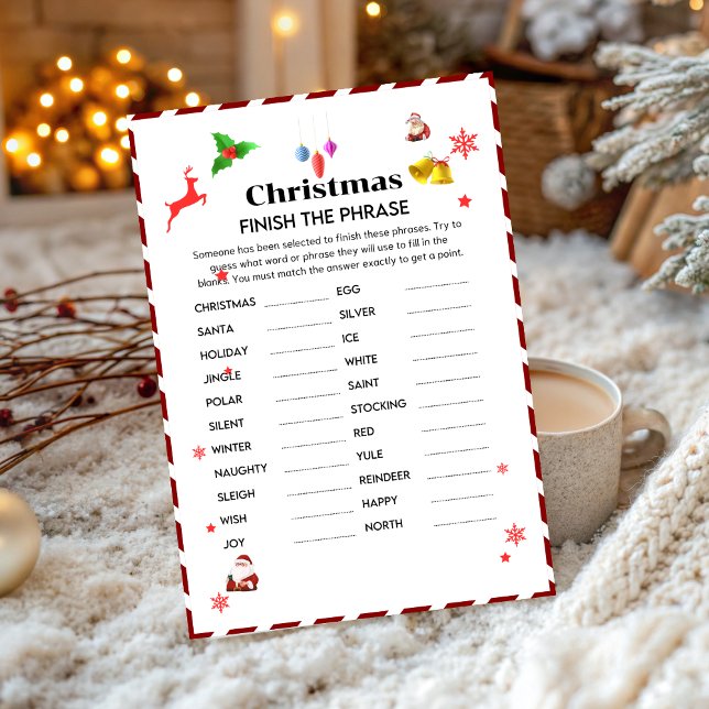 Convites Finish The phrase Christmas Party game card (Criador carregado)