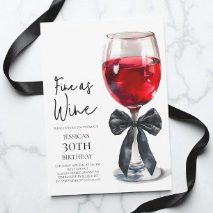 Convites Fino como Vinho Elegante Laço Preto Aniversário de