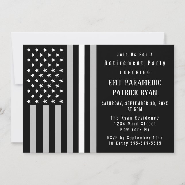 Convites Fino White Line American Flag Partido de Baixa EMS (Frente)