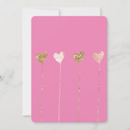 Convites Fios de Coração Glam Rosa Brilho Dourado Aniversár