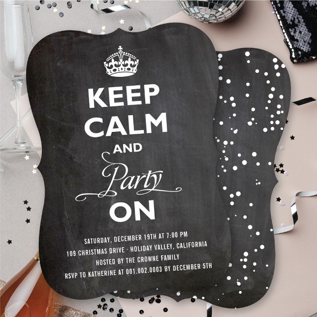 Convites Fique Calmo E Festeja No Qualkboard Funny Holiday (Keep Calm And Party On Chalkboard Funny Holiday Invitation @ fat_fa_tin)