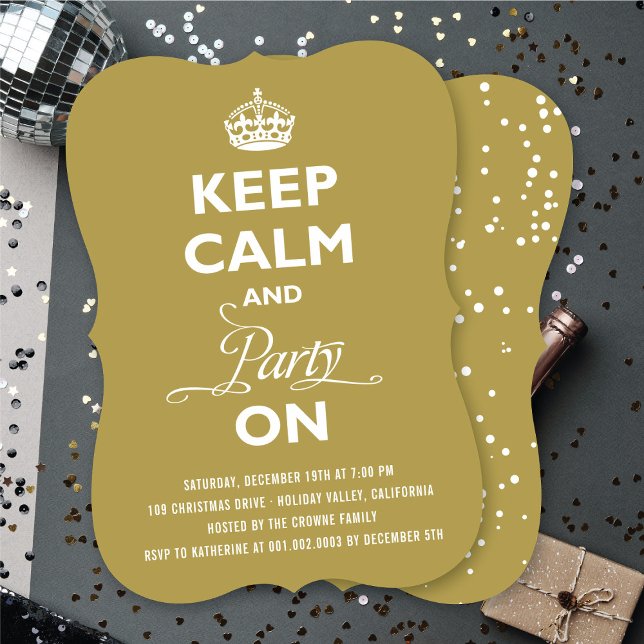 Convites Fique calmo e festejado no festival de Ano Novo (Keep Calm And Party On Funny New Year's Eve Party Invitation @ fat_fa_tin)